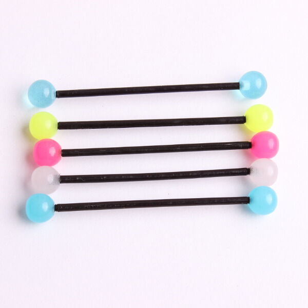 5pc GLOW IN THE DARK Acrylic Industrial Bar Scaffold Ear Barbell Ring PIERCING