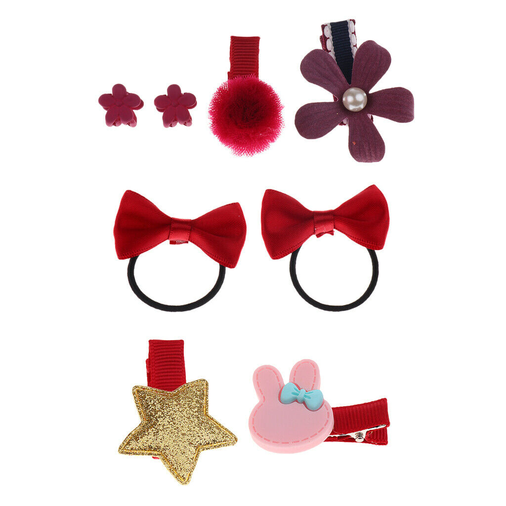 16 Pieces Kids Baby Girl Bow Hair Clips Flower Barrette Pins Gift 16 Pcs-Red