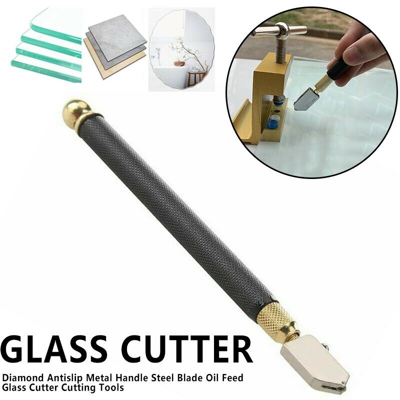 Diamond Antislip Metal Handle Steel Blade Oil Feed Glass Cutter Cutting Tool
