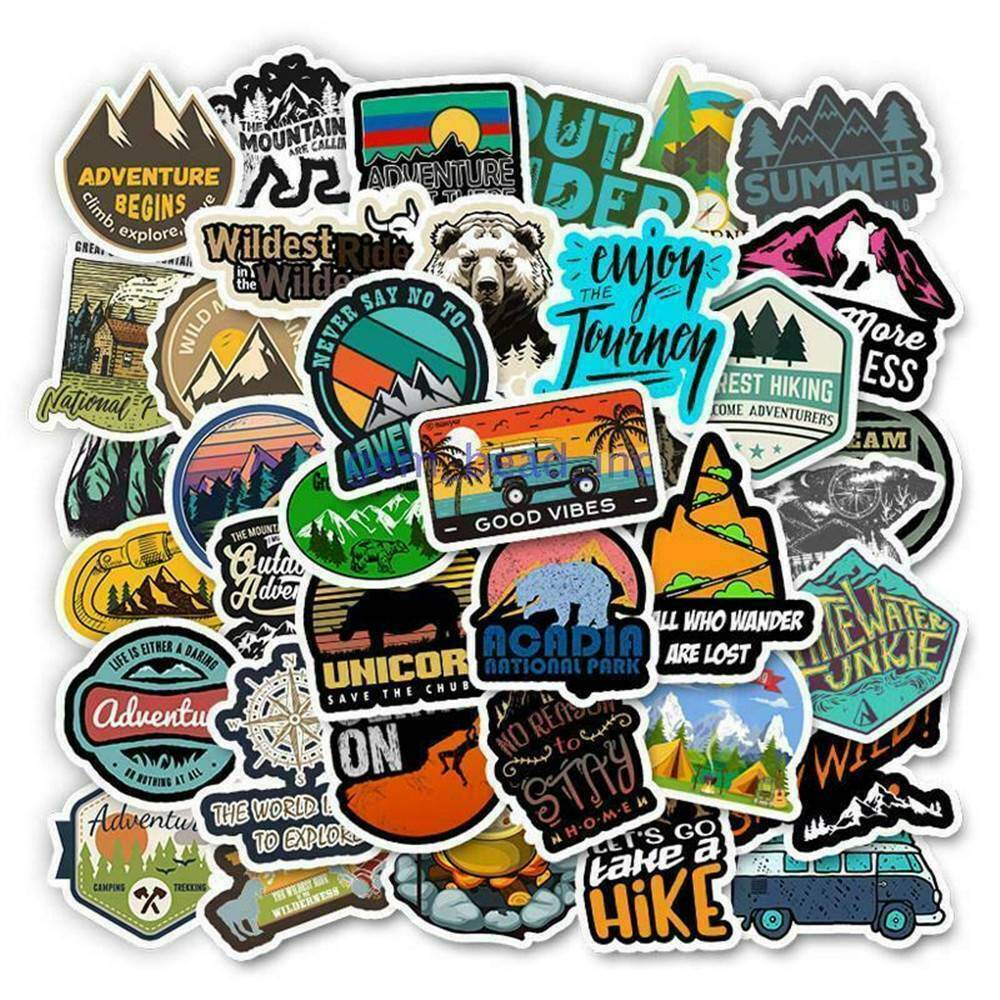 50x Camping Travel Stickers Wilderness Adventure Landscape Stickers For Kids