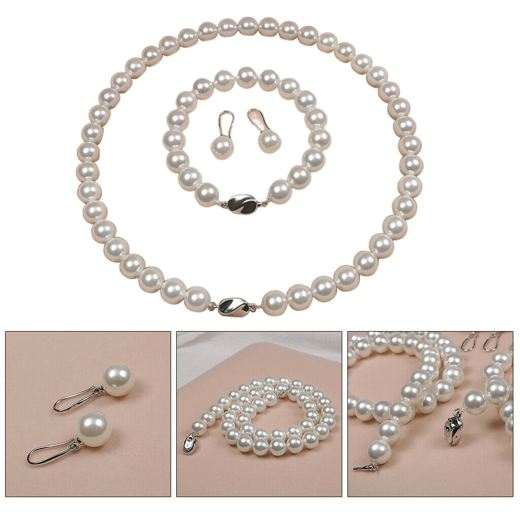 Natural Jewelry set Exquisite Shell Pearls Necklace 1 Pair Earrings for Lady