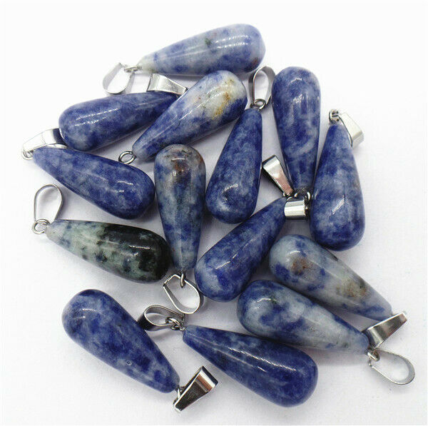 100Pcs 25x10mm Wholesale Natural Blue Sodalite Teardrop Pendant Bead DIY HH8297