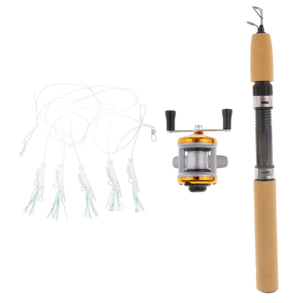 2pcs Ice Fishing Rod with Reel Line Hook Winter Micro Spinning Rod Travel Poles