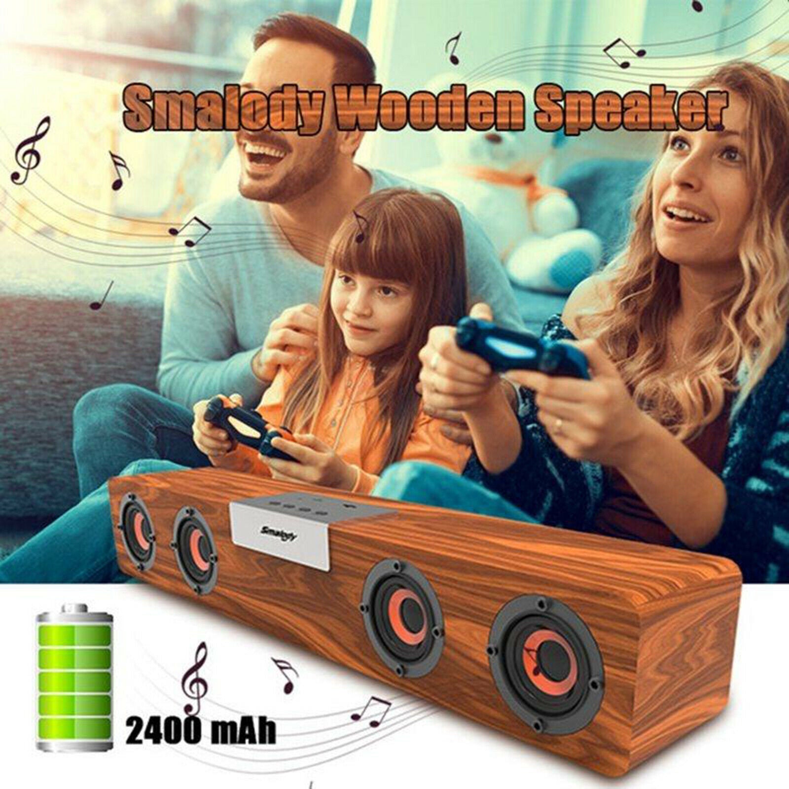 Wireless 20w Wooden Soundbar 4 Bass Enhancement Speakers for Home