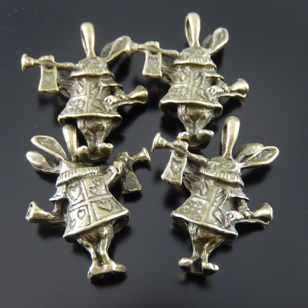 Antiqued Bronze Tone Alice Rabbit Alloy Charm Pendant 22*21mm 12pcs