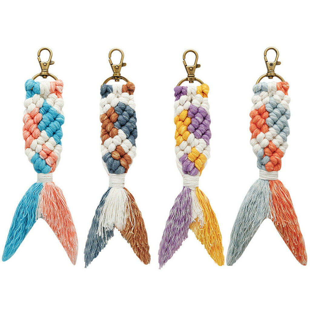 Macrame Keychain Lobster Clasp for Car Key Purse Clothing Purple Yellow