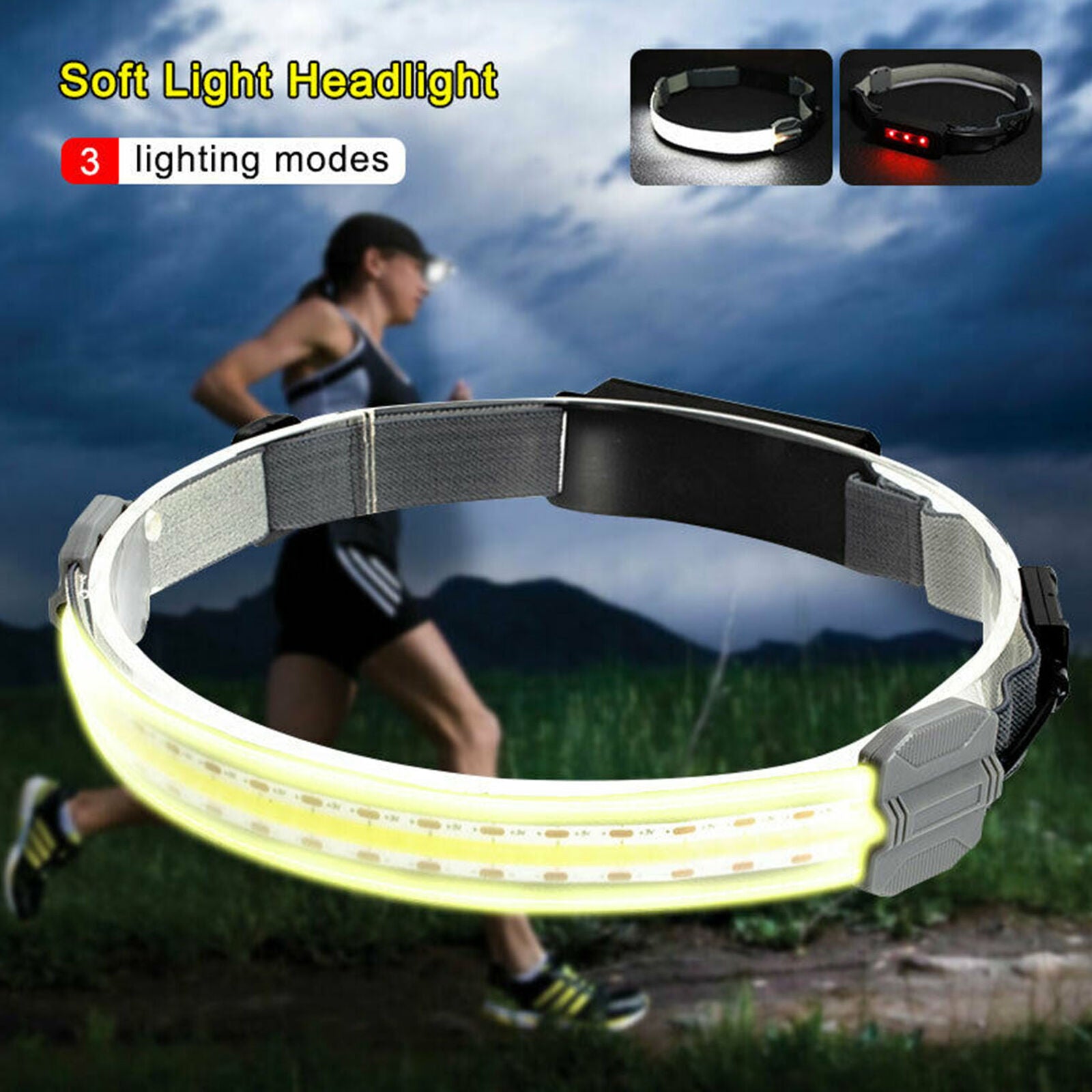 3Mode COB+LED Headlamp Headlight Torch Flashlight Work Light Bar Head Band Lamp
