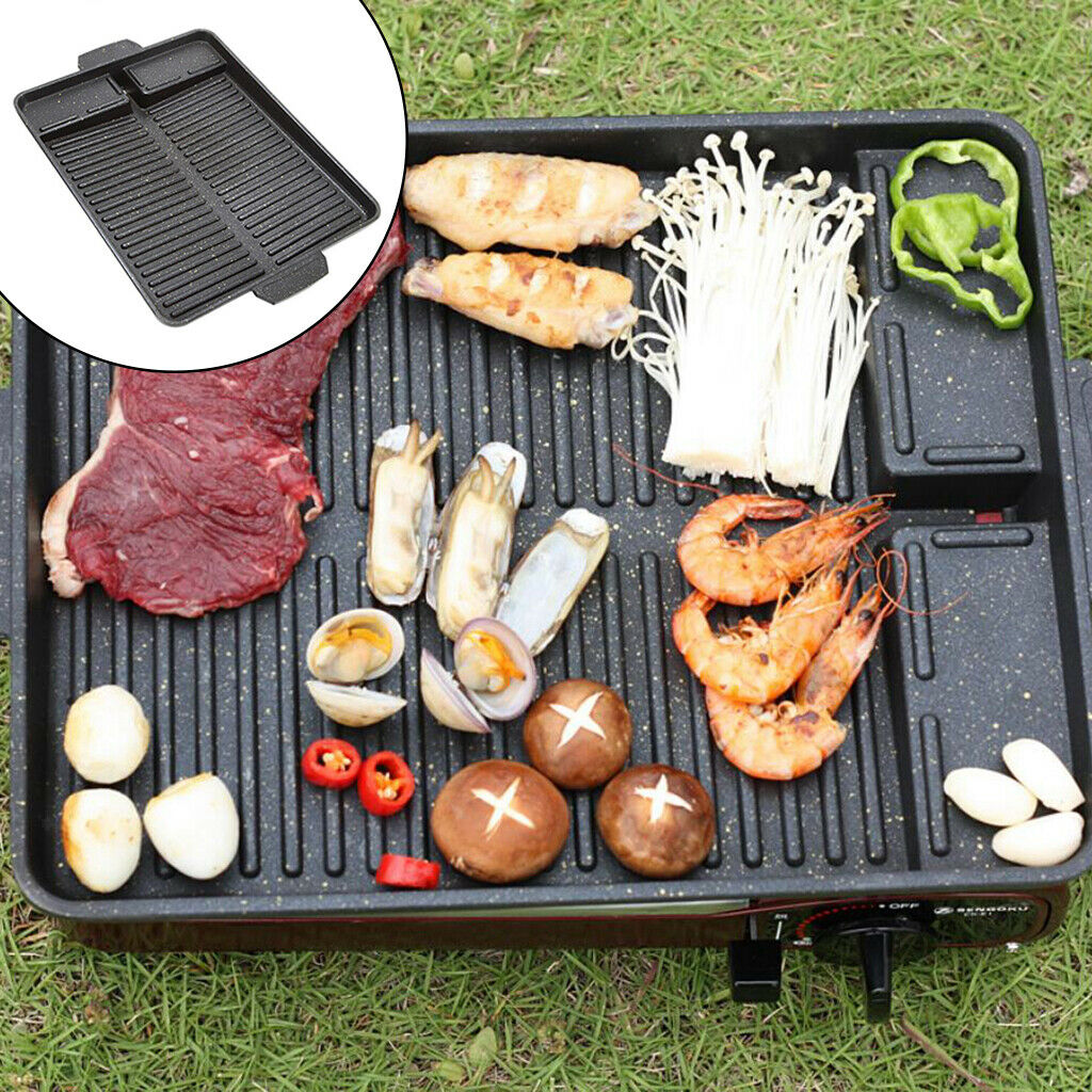 Aluminum BBQ Grill Pan Griddle Plate Non-Stick w/ Handle Square Korean Black