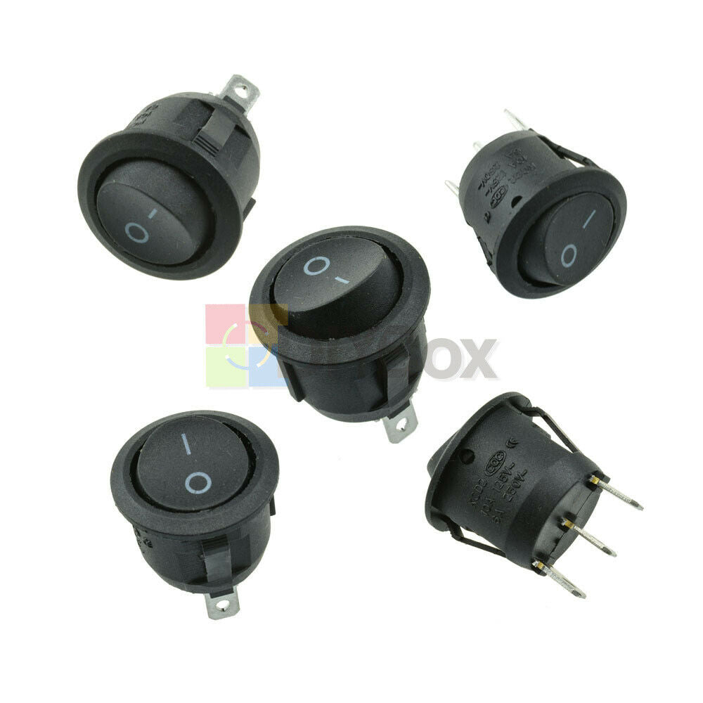 20Pcs Mini Black Round 3-Pin SPDT ON-OFF Rocker Switch Snap-in 6A 250V/10A 125V