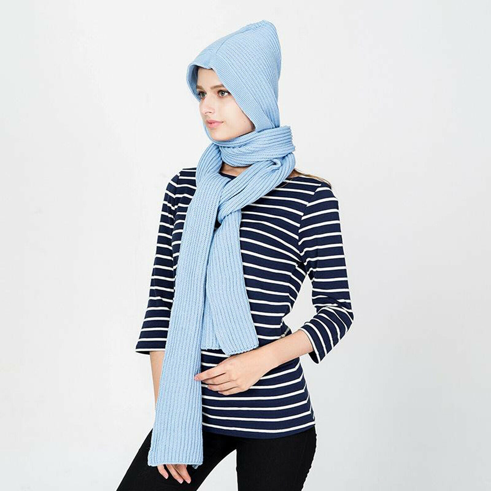 Women Winter Knit Hooded Scarf Winter Autumn Pullover Headscarf Hoodie Hat