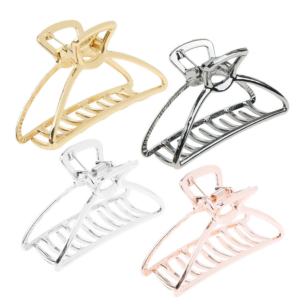 4Pcs Women's Hair Claw Large Grip Thick Hair Metal Jaw Clips Folding Clamp