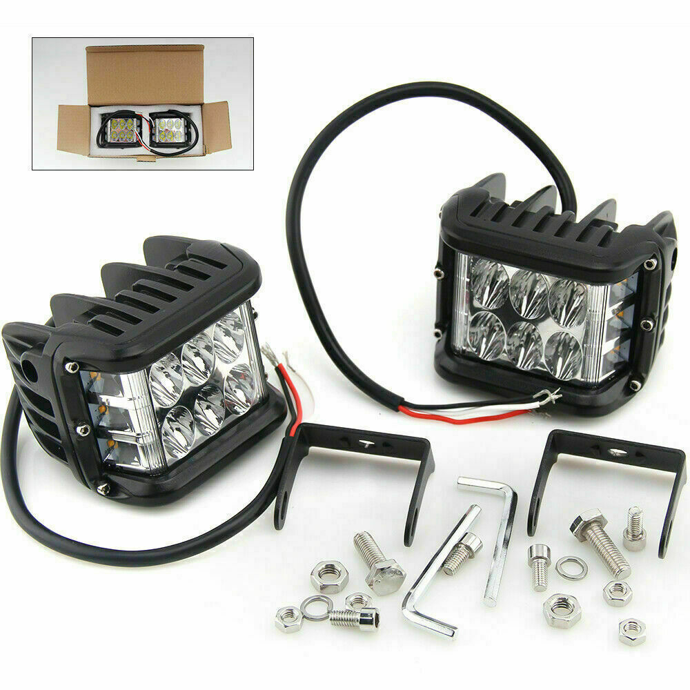 4" LED Work Light Bar Cube Side Shooter Pod White & Amber Strobe Lamp SUV Light