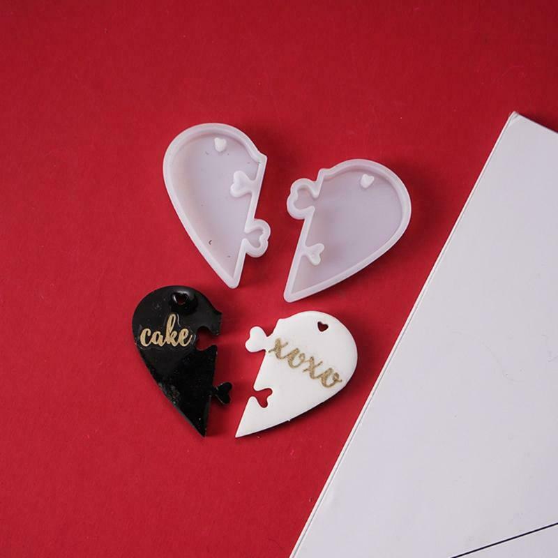 Couples Keychains Heart Shape Silicone Mold Lovers Puzzle Pendant Casting Molds