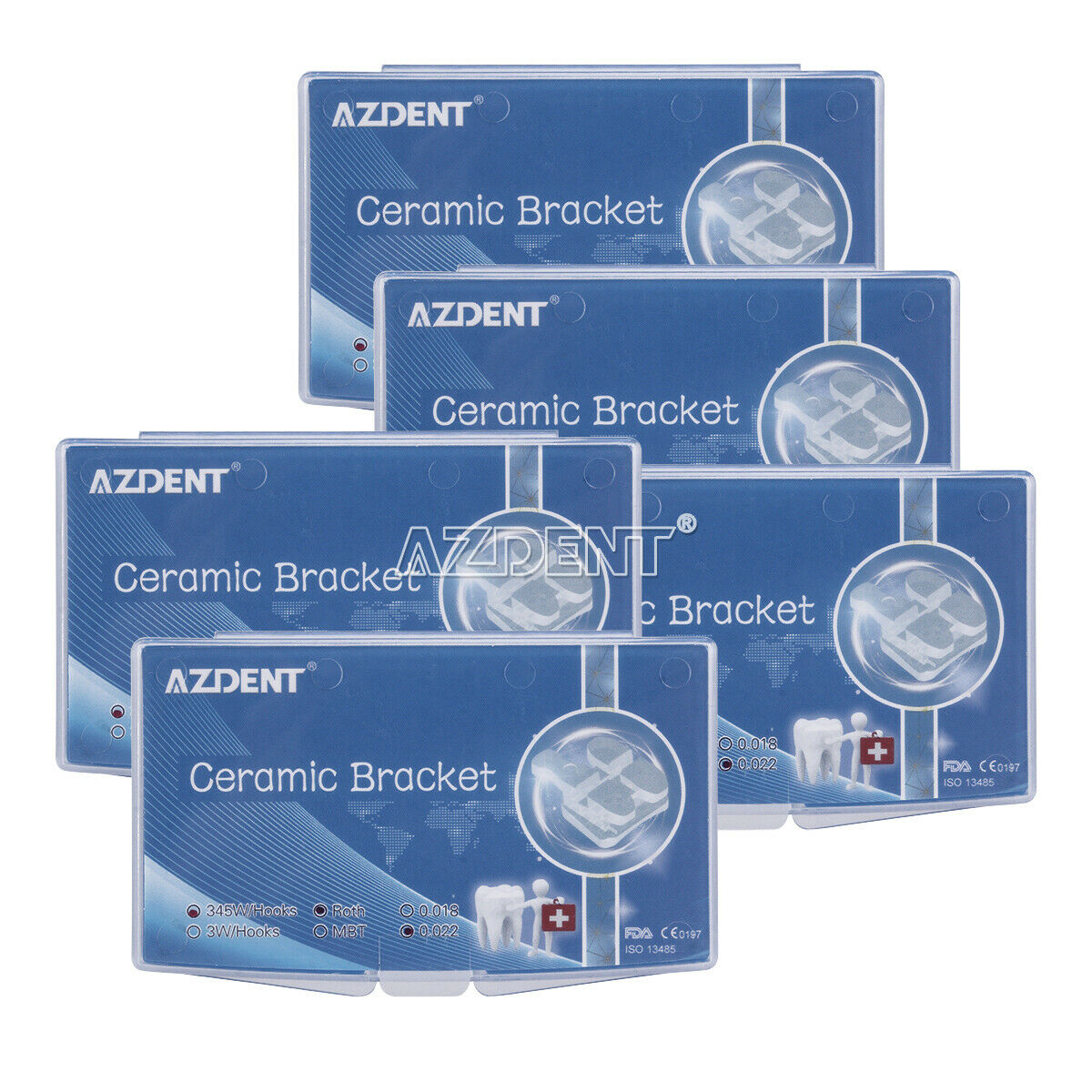 5X AZDENT Dental Ceramic Brackets Braces Orthodontic Roth 022 Hooks 3 4 5