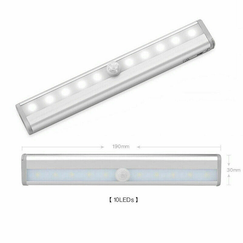 Portable Rechargeable PIR Motion Sensor 10 LED Night Light Cabinet Closet Lamp
