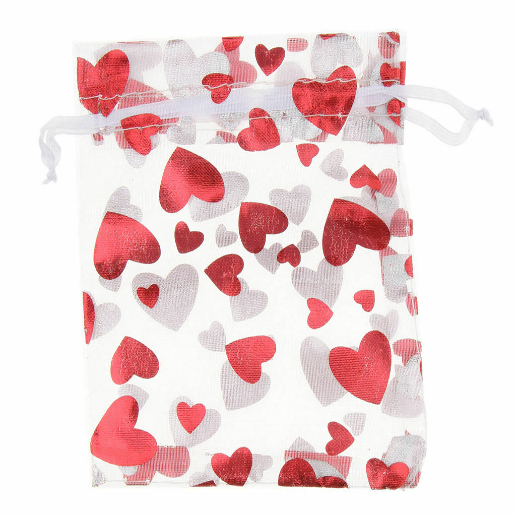 100 Pcs  Love Heart Gift Bag With Drawstring Favor