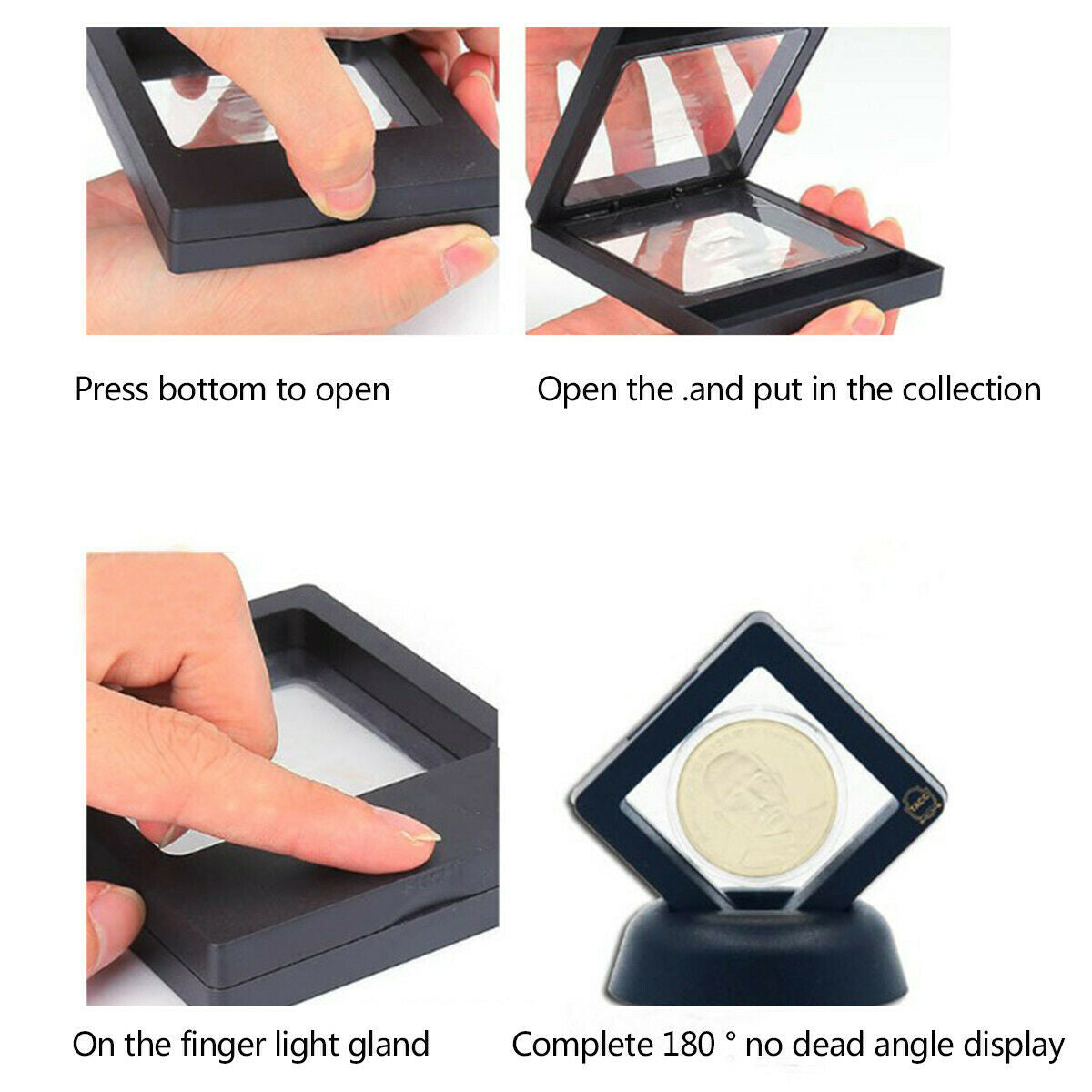 69*69mm Floating Coin Display Frame Holder Coin Box Protective Case w/ Stand