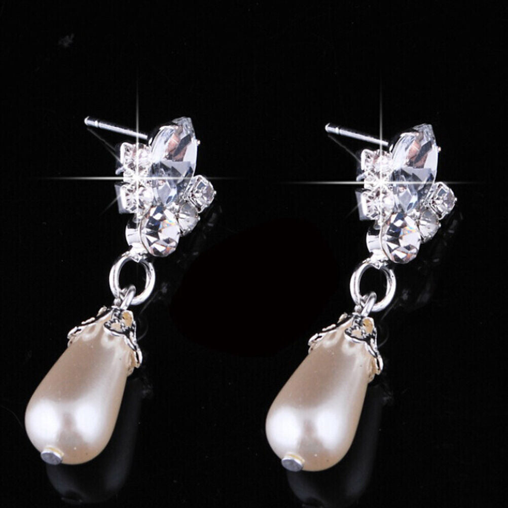 Fashion Wedding Faux Pearls Rhinestone Necklace Water Drop Earring Jewelr.l8