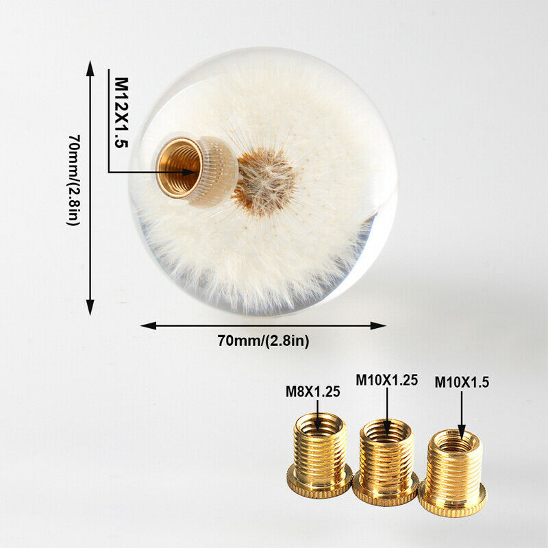 Car Shift Knob Head 70MM Crystal Ball with Dandelion Real Flowers M8 M10 Adapter