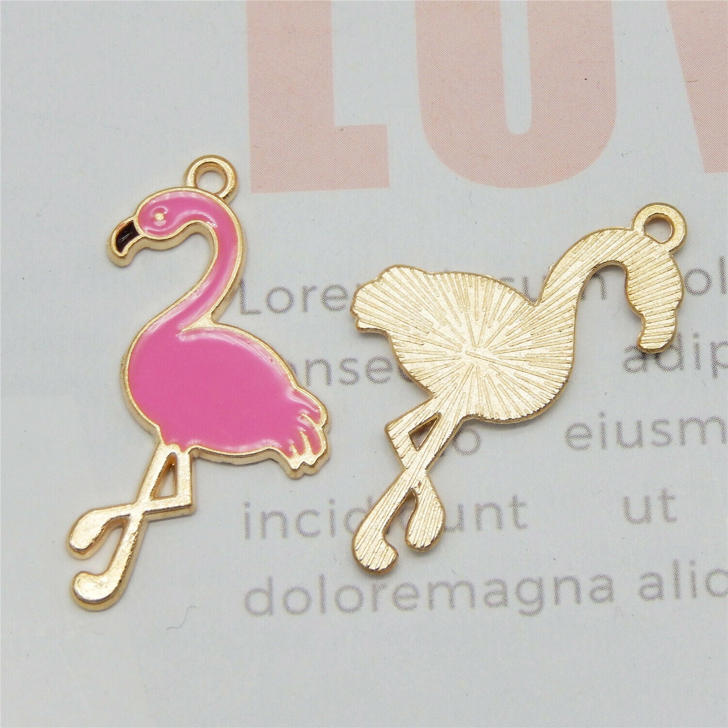 15pcs Enamel Rose Red Flamingo Animal Bird Alloy Charms Pendant DIY Accessories