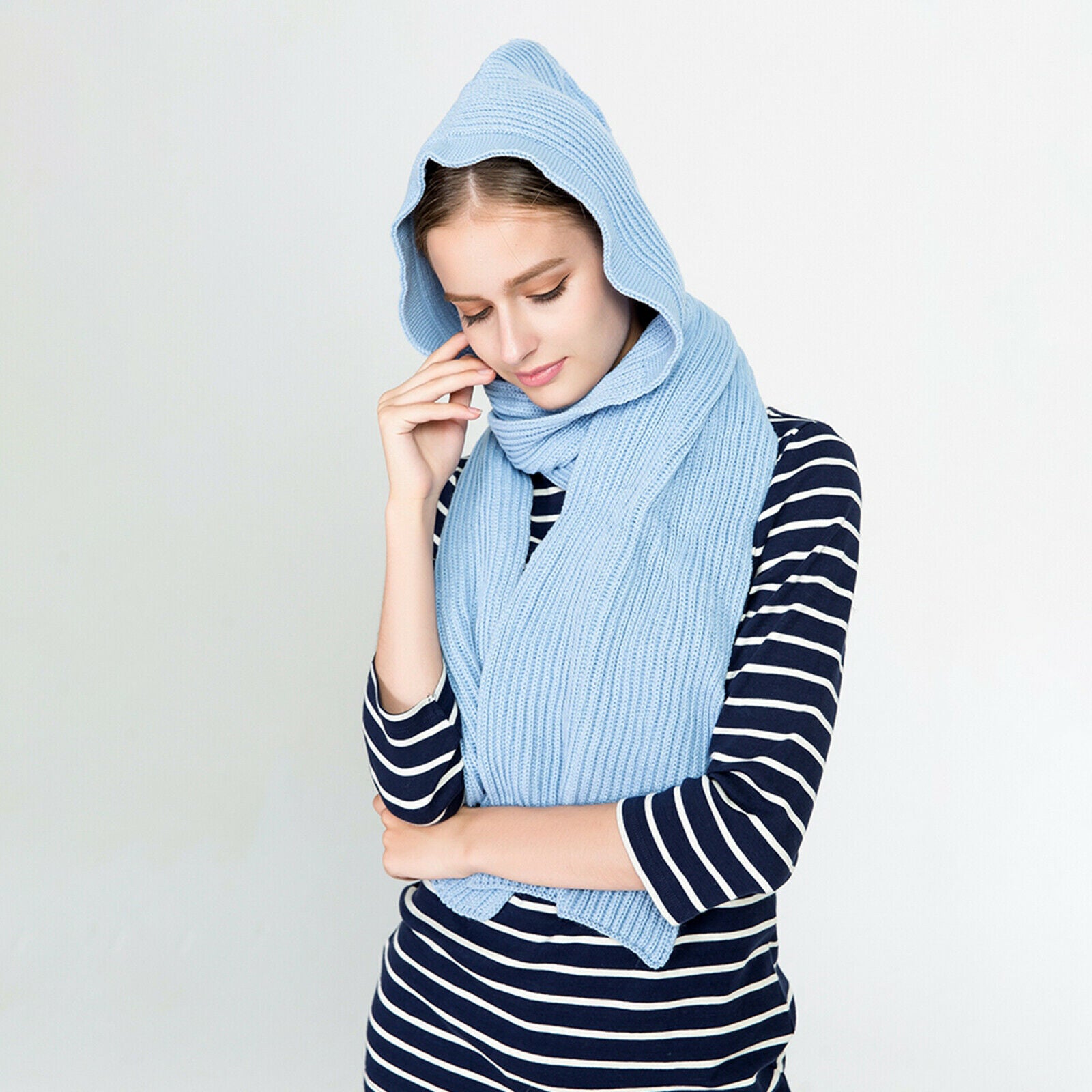 Hooded Scarf Winter Autumn Knitted Hoodie Pullover Wrap Headscarf Neckwarmer