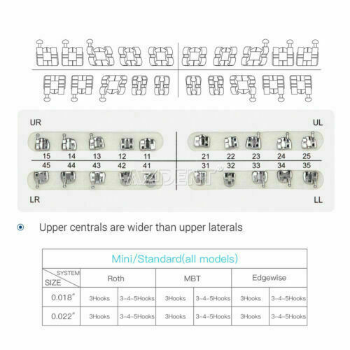 40 Packs Orthodontics Brackets Dental Braces Standard Edgewise 018" 3-4-5 Hooks