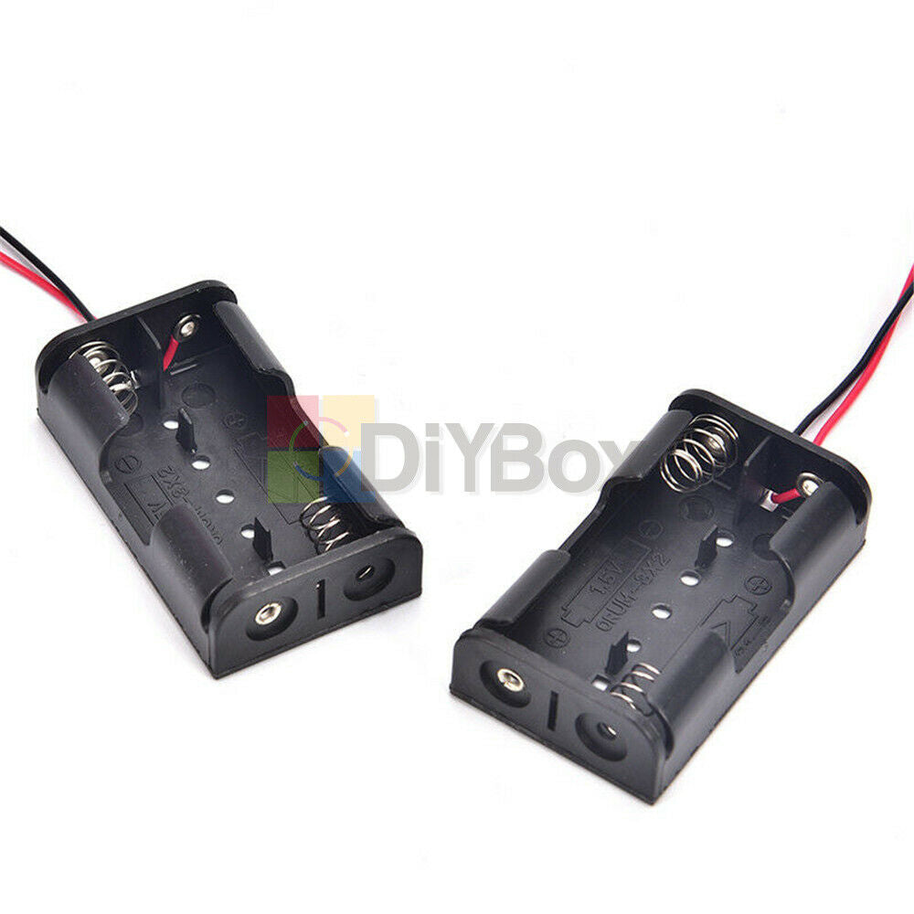 2 x 2 Slot 18650 3.7V Battery storage Holder Case Box plastic With Wire Leads