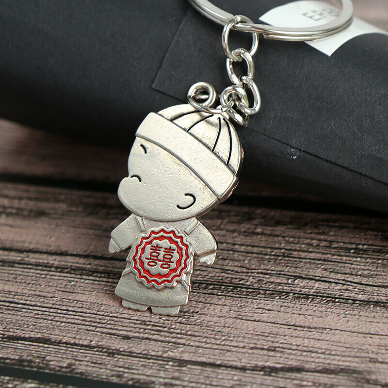1Pair Boy and Girl Bride Groom Keychain Couple Lover Keyring Gift_DD