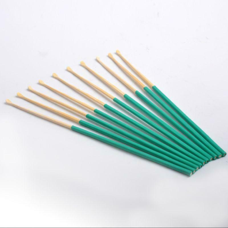 1Pc Bamboo Wooden Ear Cleaner Spoon Anti-Skid Green Rubber Handle Earpick Earwax