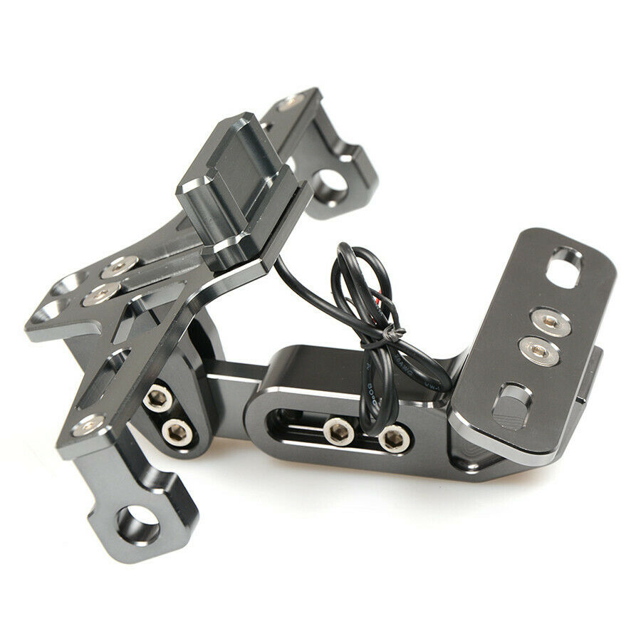 Motorcycle License Number Plate Frame Holder LED White Light Adjustable Bracket