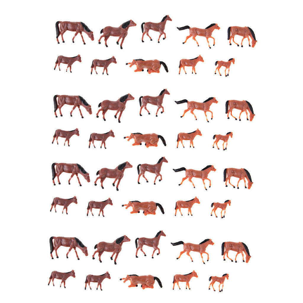 40 lot 1/87 Plastic Animals Horse Figures Models Set Kids Learning Layout