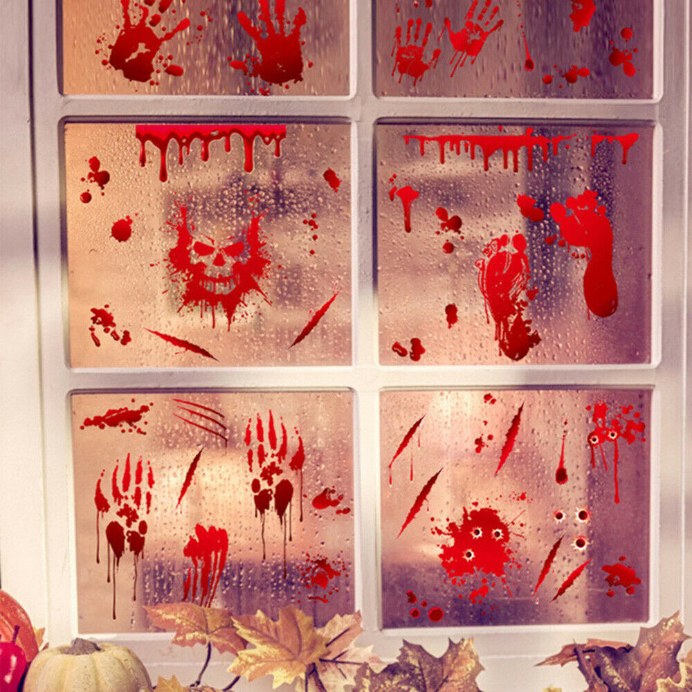 9Pcs Horrible Bloody Halloween Handprint Static Stickers Wall Window Door Decals