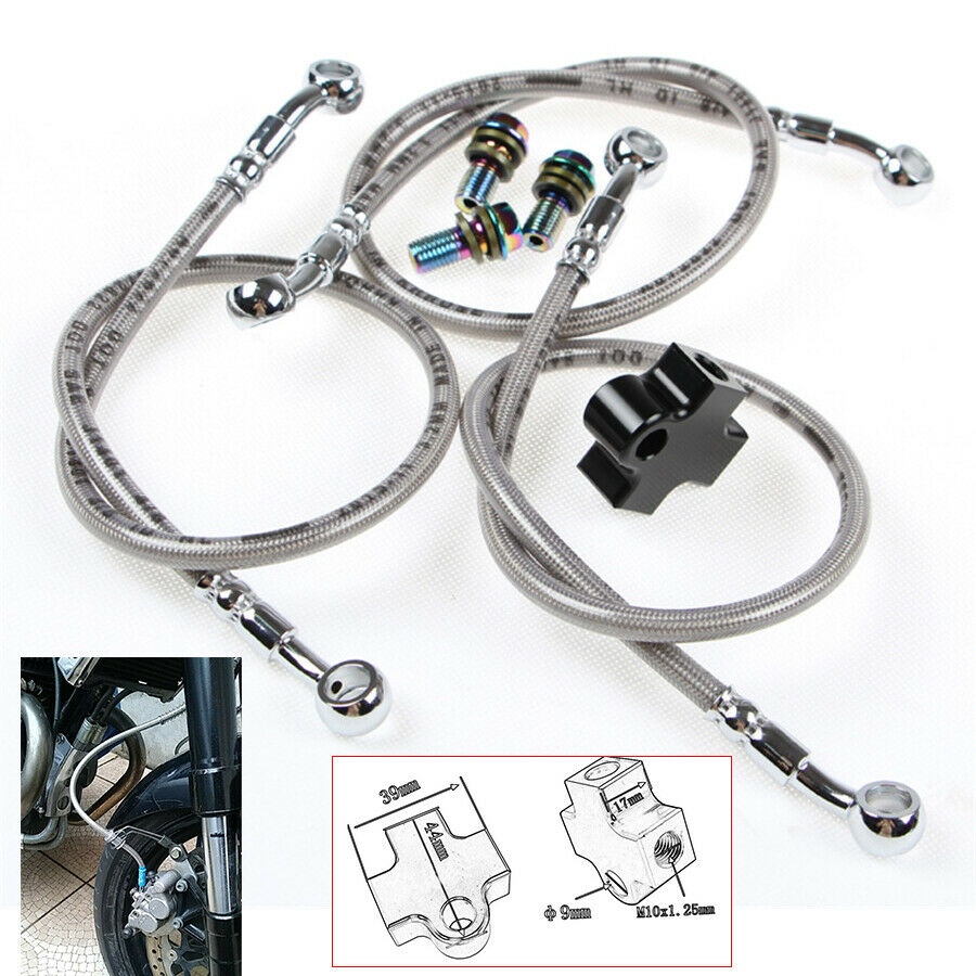 Motorcycle Hydraulic Brake Hose Pipe Tee Connector 3-Way Adapter Kit Universal