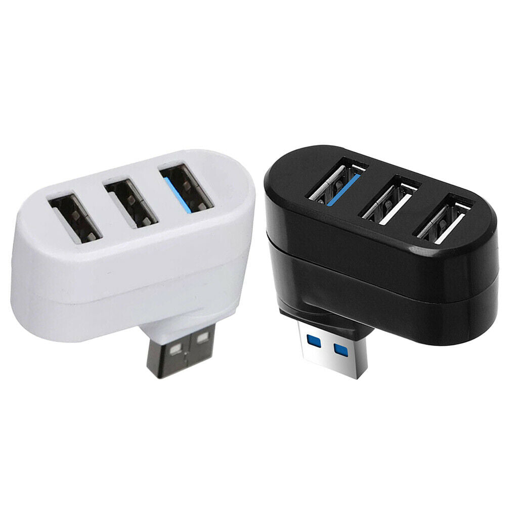 2X 180 Degree Rotatable 3 Ports HUB USB 3.0 + 2 USB 2.0 Adapter Splitter Black