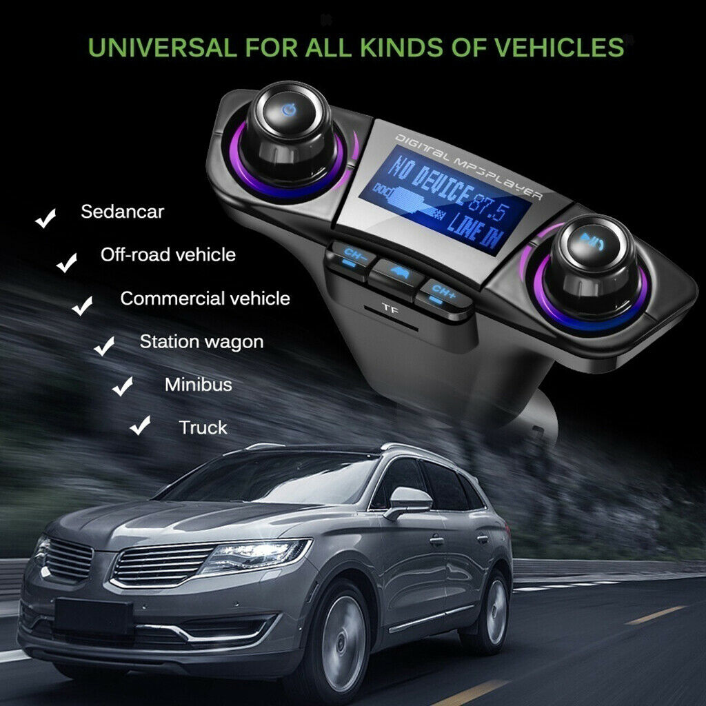 Black In-car Bluetooth FM Transmitter Adapter Dual USB Charger Audio Speaker