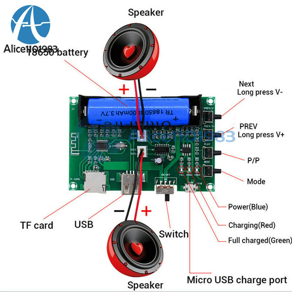 PAM8403 Bluetooth Amplifier Stereo Board Dual channel 10W For 18650 Battery