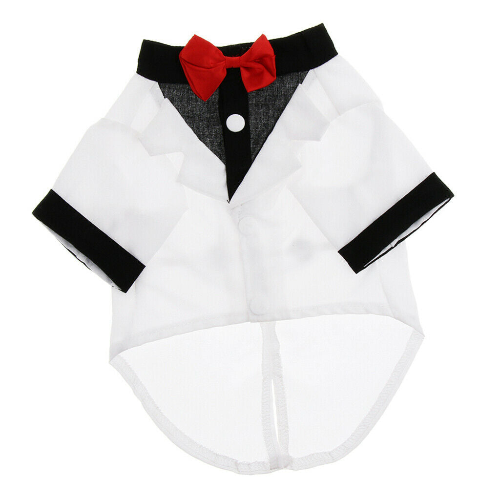 Pet Small Dog Clothes, Puppy Stylish Suit Bow Tie Costume, Wedding Shirt White S