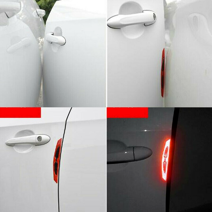 4pcs Red Car Door Anti-Collision Strip Reflective Stickers Carbon Fiber Pattern