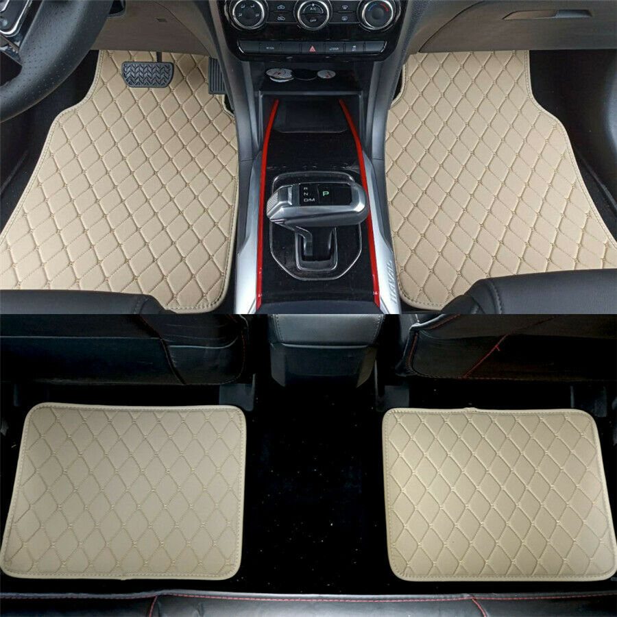 4x Black PU Leather Universal Car Floor Mats Carpet Front Rear Liner Weather Set