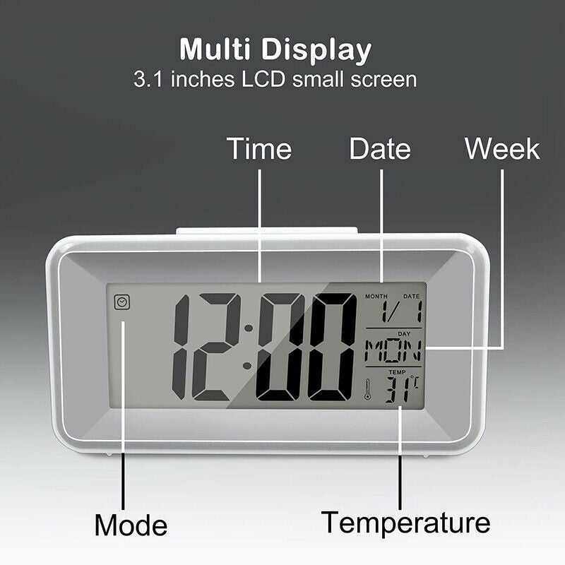 Digital Alarm Clock, Small LCD Desk Table Clock with Sound Control Light, 12/2X4