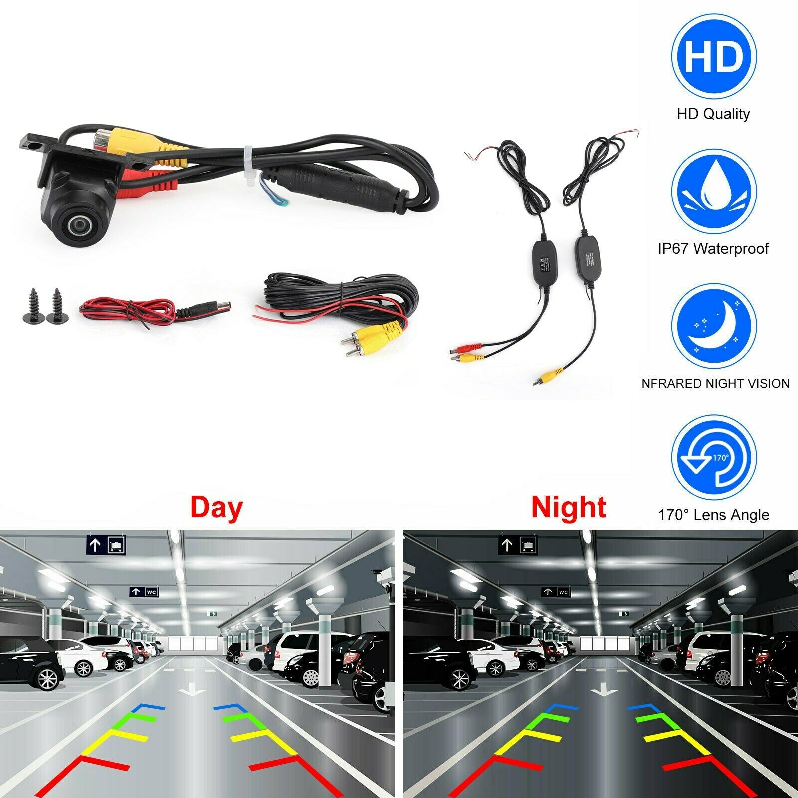 Wireless Car Auto Rear + Front View Reverse Backup Parking Camera HD 170º CN