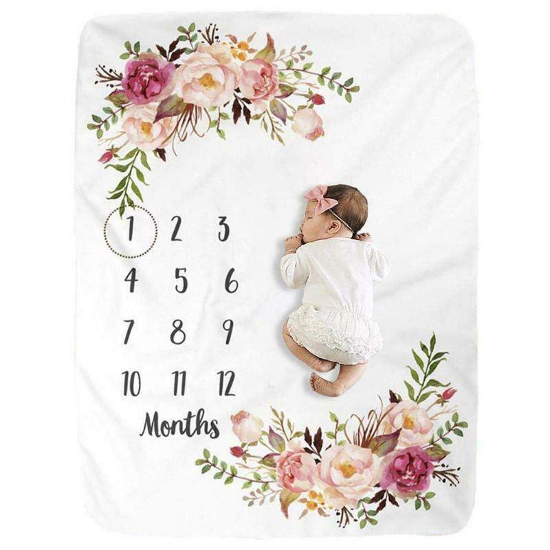 Baby Milestone Blanket Flannel Newborn Photo Prop Backdrop with Monthly Growth
