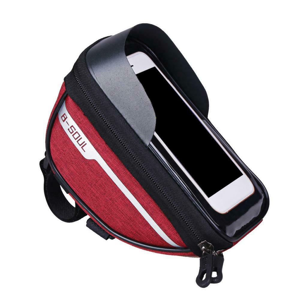 Bicycle Front Frame Bag Cycling Bike Waterproof Phone Holder Case Pack Red