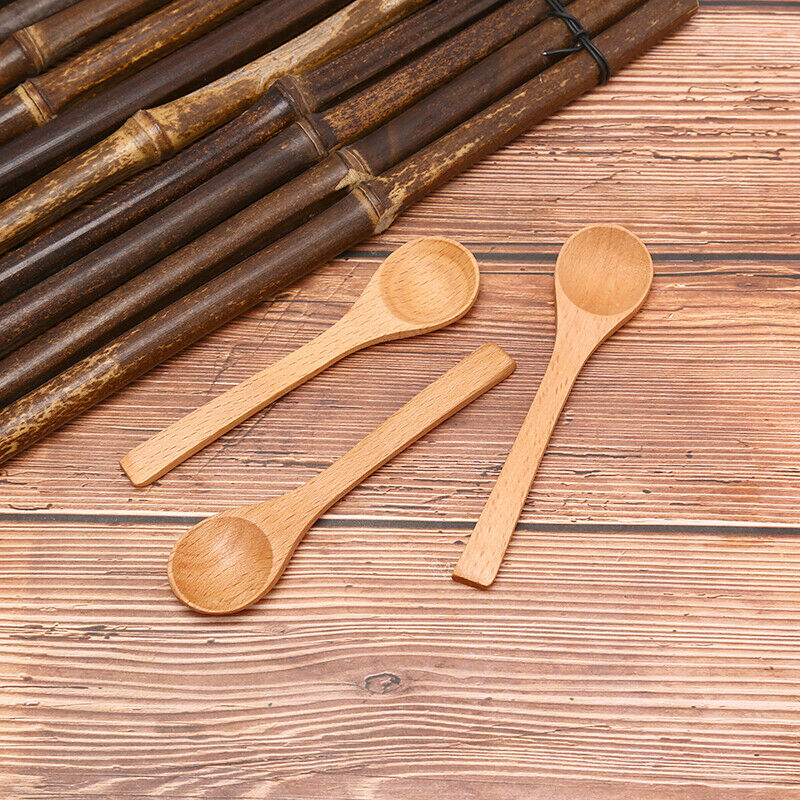1X Wooden Round Bamboo Spoon Soup Tea Coffee Salt Spoon Kitchen Tools Cut.l8