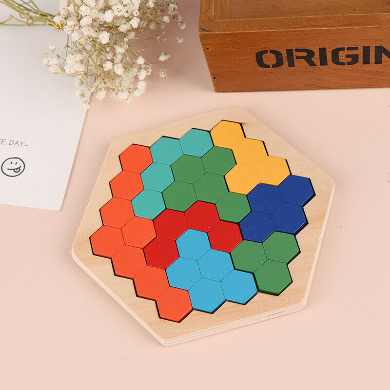 Wooden Hexagon Puzzle For Kid S Shape Pattern Block Tangram Brain Teas.l8