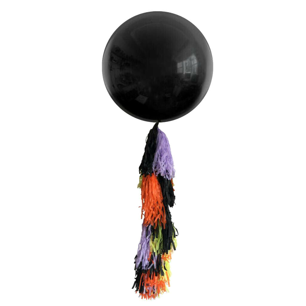 Large Latex Balloons 36 Inch Black with Colorful Tassels Halloween DIY Decor