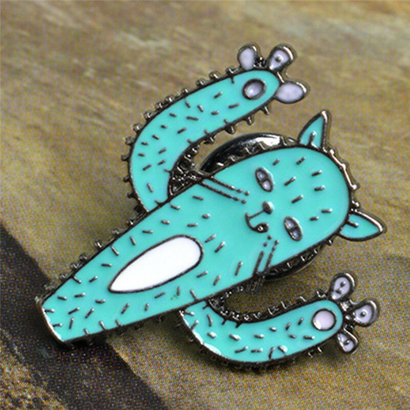 Cartoon Enamel Cactus Plant Cat Brooch Pins Animal Lapel Collar Pin Jewelr.l8