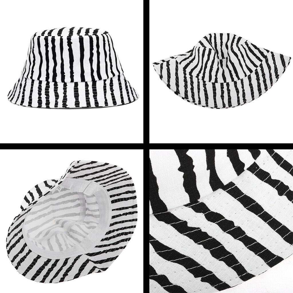 Cotton Packable Summer Travel Sun Hat Bucket Hat Wide Brim   Black and White