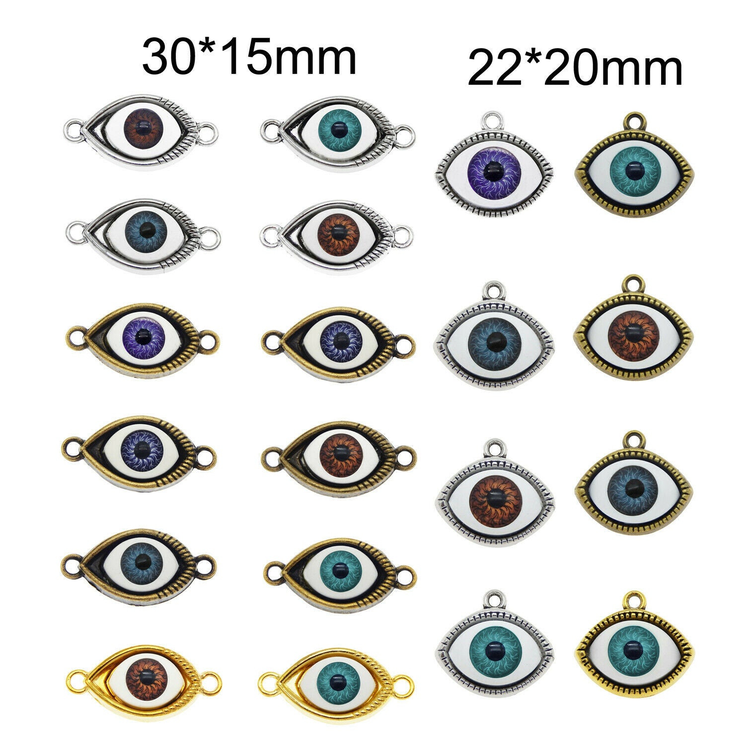 10pcs/Pack Multi-Colors Alloy Mixed Random Evil Eyes Charms Pendant DIY Findings