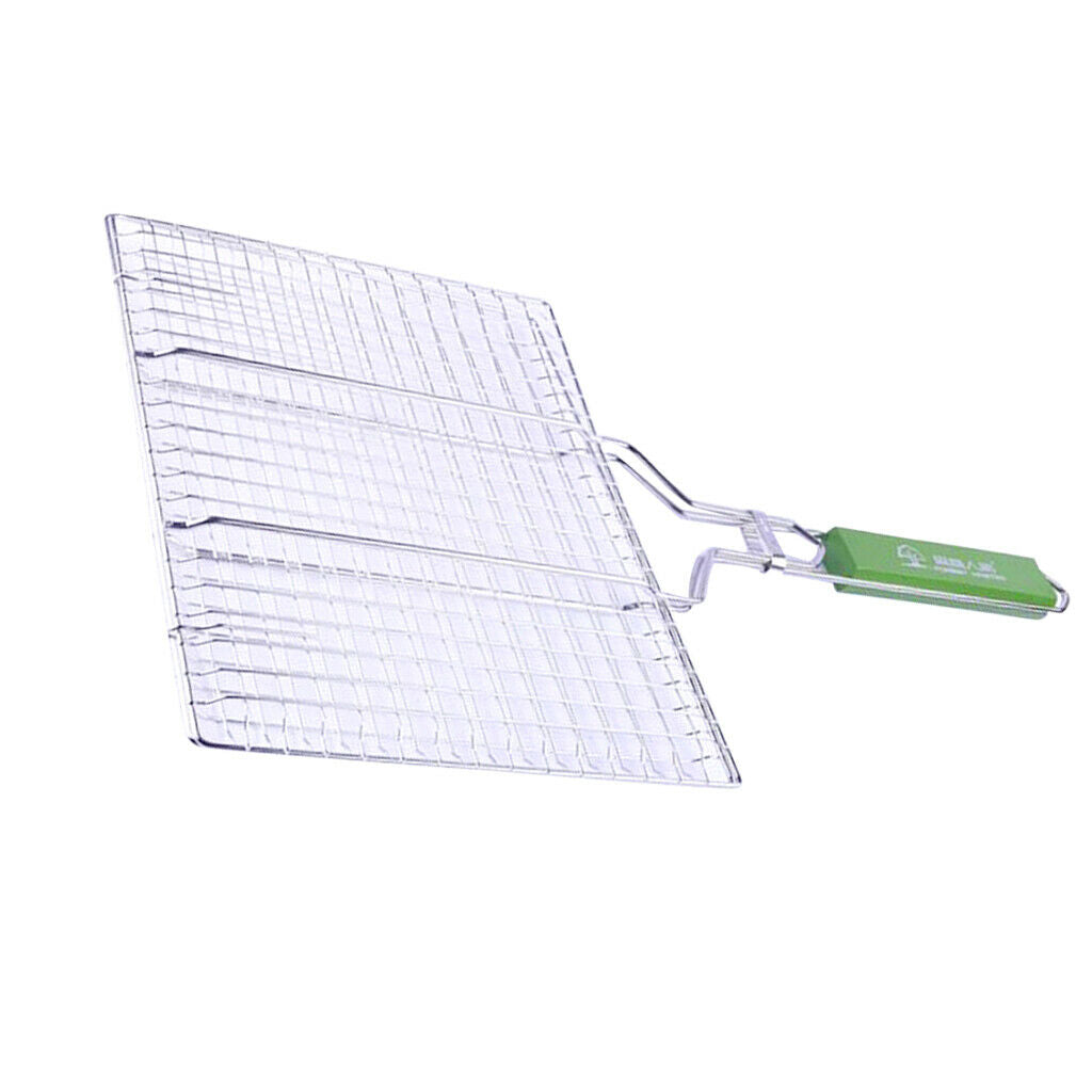 Barbecue Grilling Basket Grill BBQ Net for Meat Veg Steak w/Wooden Handle L